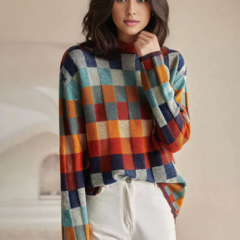 Women's Turtleneck Jumper in Mixed Colours — Elegant Autumn Knitwear for Sophisticated Style | Koossa