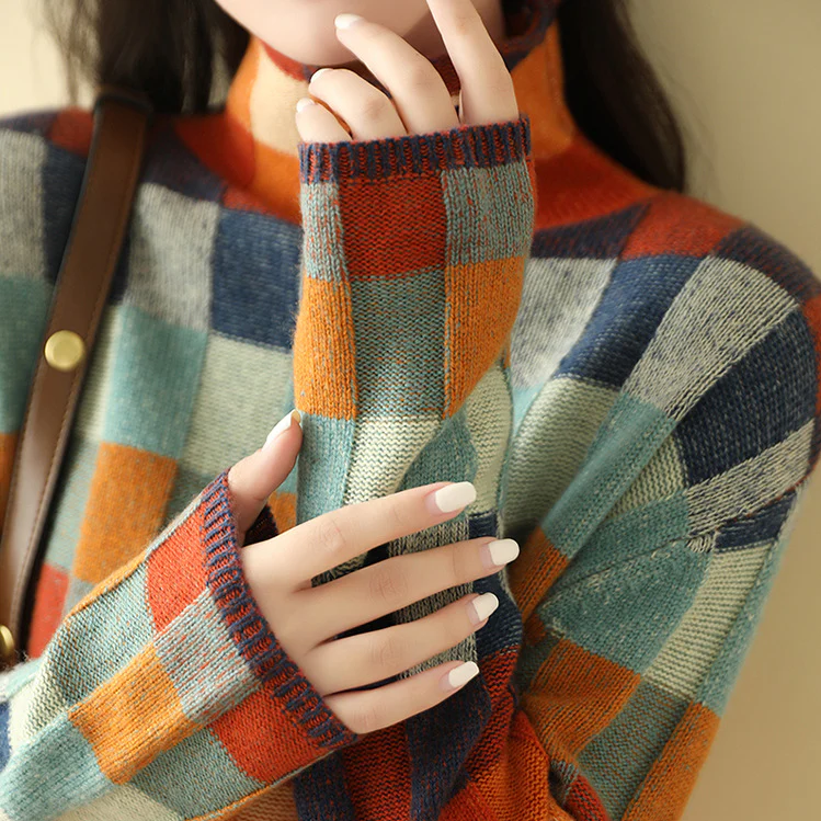 Women's Turtleneck Jumper in Mixed Colours — Elegant Autumn Knitwear for Sophisticated Style | Koossa