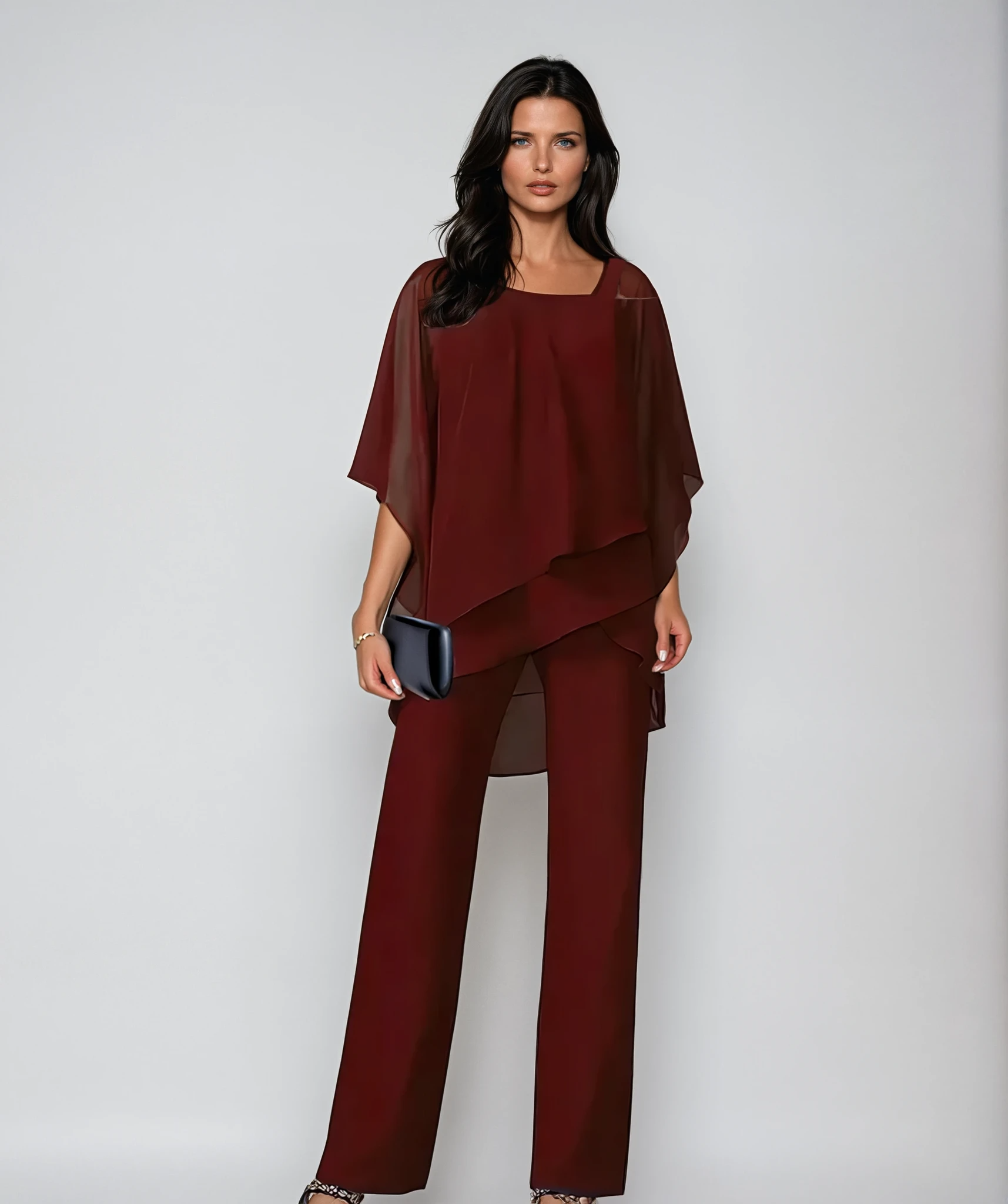 Women's Tiered Layered Two-Piece Set in Flowing Fabric for Special Occasions | Effortless Coordinating Top and Wide-Leg Trousers | Koossa