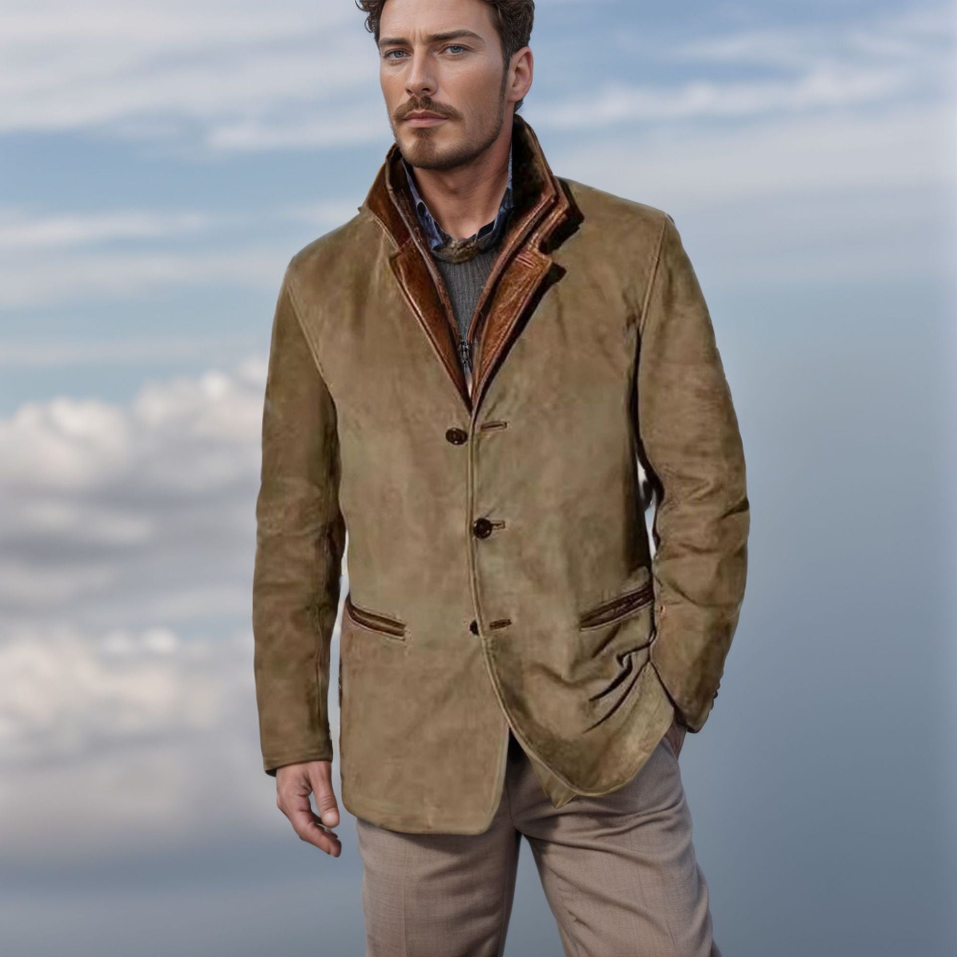Men's Lapel Collar Blazer Jacket in Khaki, Navy & Brown – Smart Casual Outerwear for Work, Dinners & Weekends | Koossa