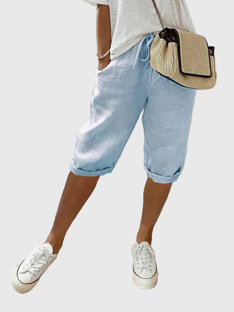 Women's Tailored Cotton Shorts in Black, Beige, Green, Blue & White – Soft Stretch Everyday Comfort for Smart Casual & Travel | Koossa