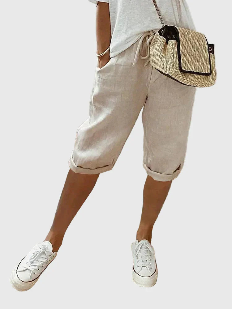 Women's Tailored Cotton Shorts in Black, Beige, Green, Blue & White – Soft Stretch Everyday Comfort for Smart Casual & Travel | Koossa