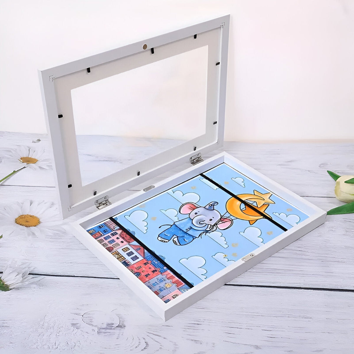 Kids Art Display Frame with Storage for 150 Drawings - Flip-Front Wooden Picture Frame A4 A3 for Bedroom Living Room Playroom | Lonoma
