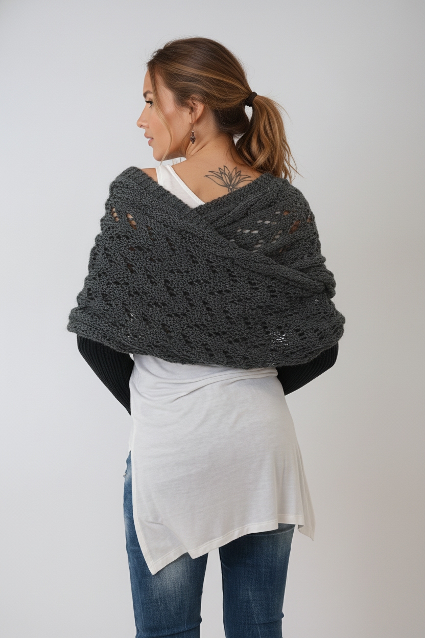 Women's Off-Shoulder Knit Shrug — Open-Weave Layering Wrap for Autumn & Winter Casual Elegance | Koossa