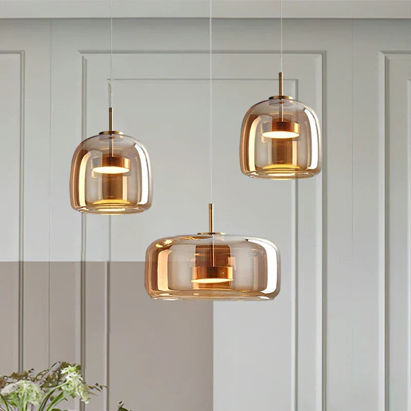 Glass Pendant Light, Adjustable Height Hanging Lamp in Cognac or Smoke Gray for Kitchen Island, Dining Table, Bedroom, Modern Nordic Decor | Lonoma