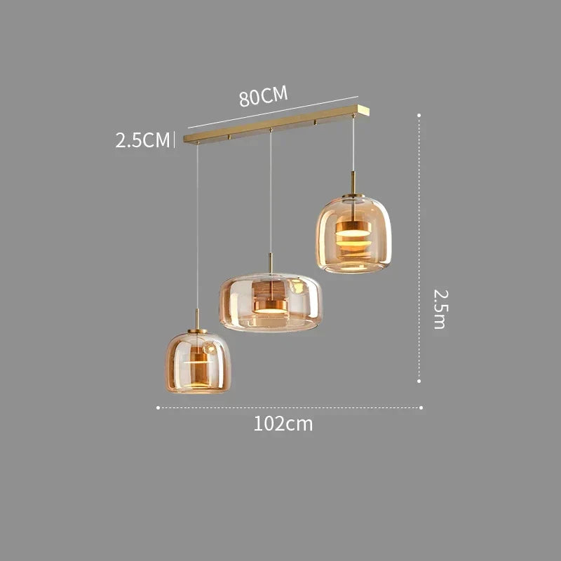 Glass Pendant Light, Adjustable Height Hanging Lamp in Cognac or Smoke Gray for Kitchen Island, Dining Table, Bedroom, Modern Nordic Decor | Lonoma