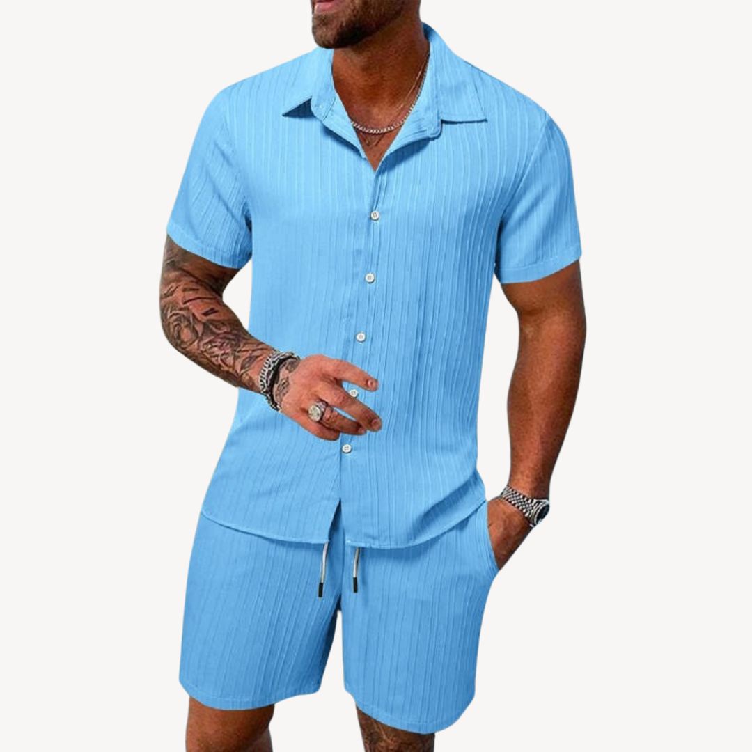 Men's Coordinated Linen-Blend Shirt and Shorts Set in Natural Tones for Relaxed Summer Days | Koossa