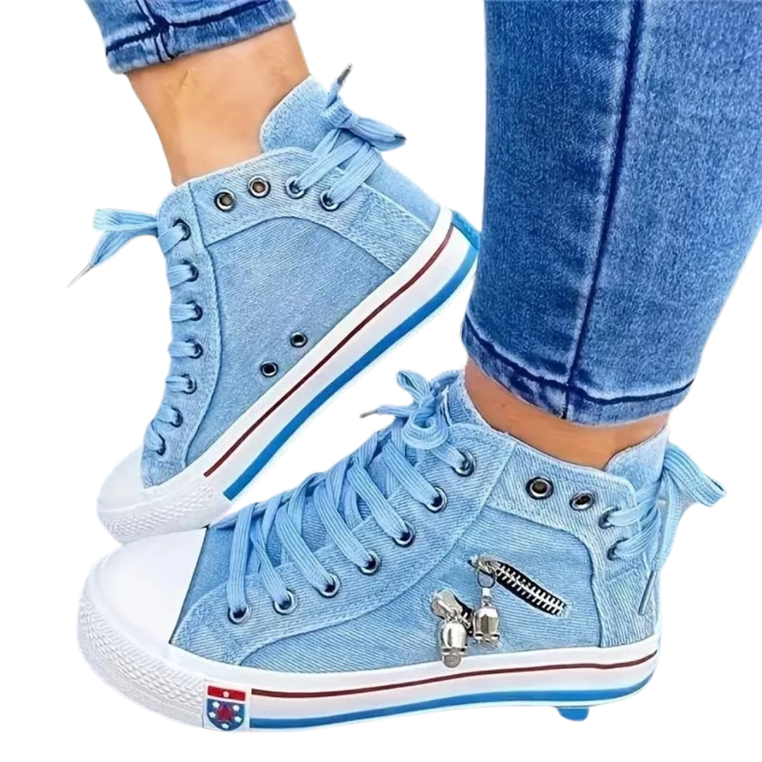 Women's Denim Hi-Top Sneakers — Comfortable Casual Trainers with Lace-Up Closure for Everyday Wear | Koossa