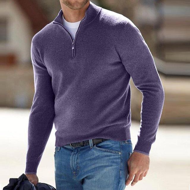 Men's V-Neck Zip Jumper with Textured Knit — Classic Everyday Pullover for Smart Casual & Weekend Wear | Koossa