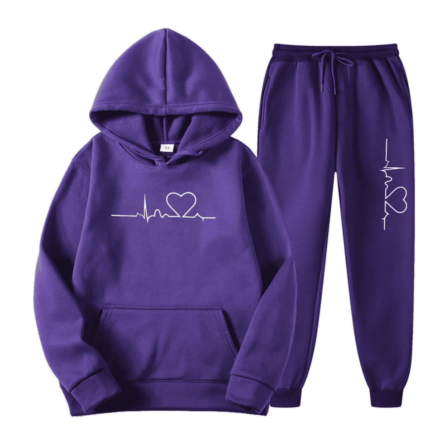 Women's Relaxed Lounge Set with Heartbeat Motif in Grey and Purple | Koossa
