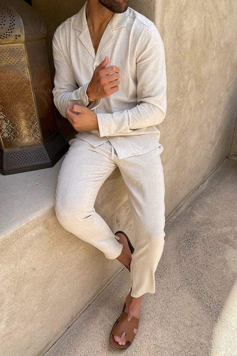 Men's Cream Linen Two-Piece Set — Smart Casual Separates for Summer & Occasions — Versatile Coordinated Outfit | Koossa