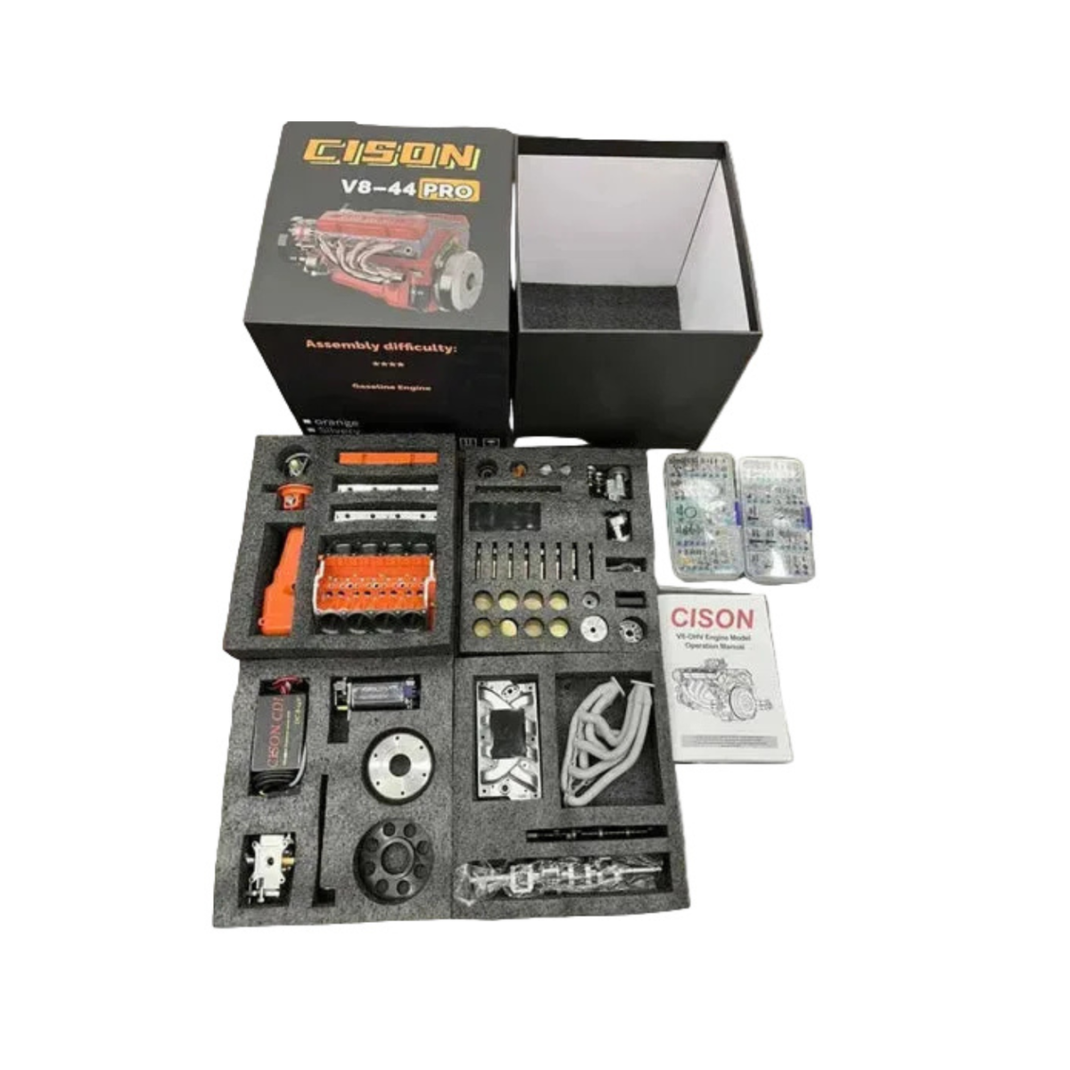 V8 Engine Model Kit, Working Gasoline Mini Engine with CDI Ignition, CNC Metal Parts, Build-Your-Own Hobby & STEM Project | Lonoma