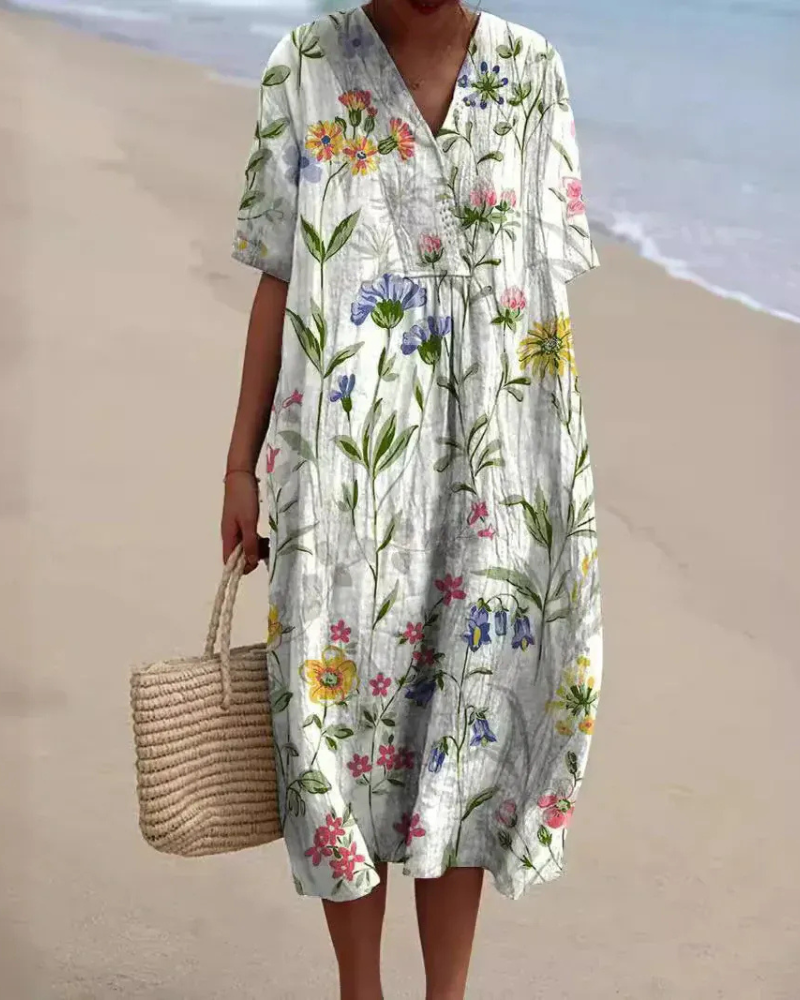 Women's Floral Midi Dress — Relaxed Summer Dress for Warm Days & Garden Parties | Koossa