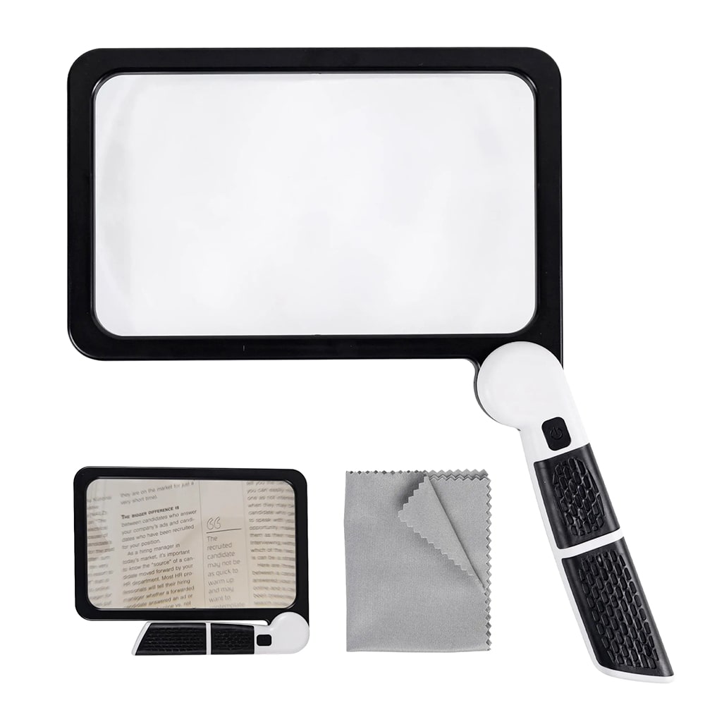 Illuminated 5X Magnifier with 48 LEDs | Foldable Rectangular Handheld Magnifying Lens for Reading, Hobbies & Crafts | Large Viewing Area | Lonoma