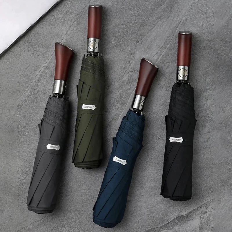 Wooden Handle Auto-Open Umbrella 48-Inch Windproof Storm Resistant Rain Protection for Women & Men Daily Commute | Lonoma