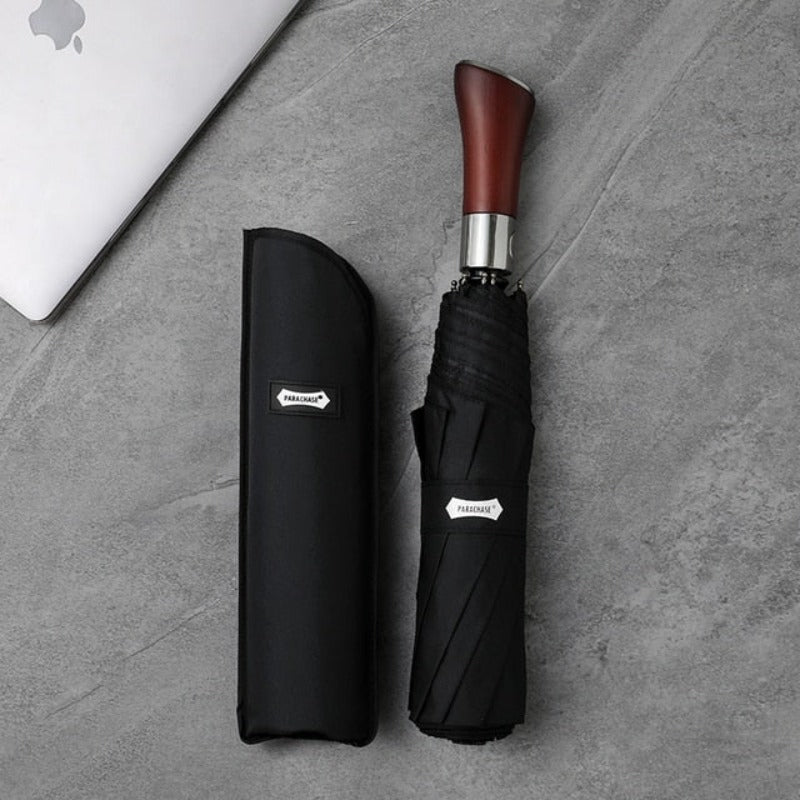 Wooden Handle Auto-Open Umbrella 48-Inch Windproof Storm Resistant Rain Protection for Women & Men Daily Commute | Lonoma
