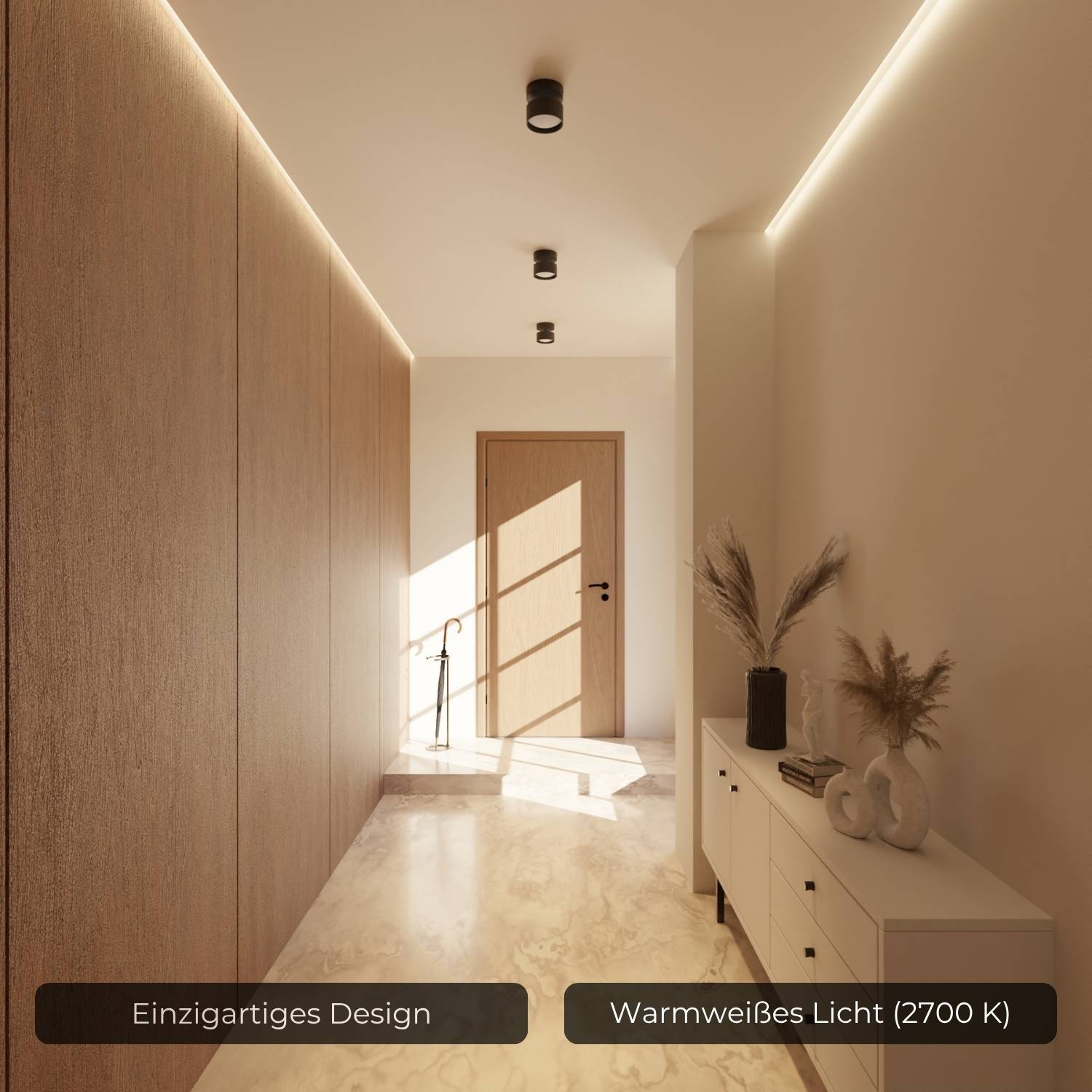 Plafonnier cylindrique LED double flux aluminium noir moderne pour entrée chambre salon couloir bureau | Koossa
