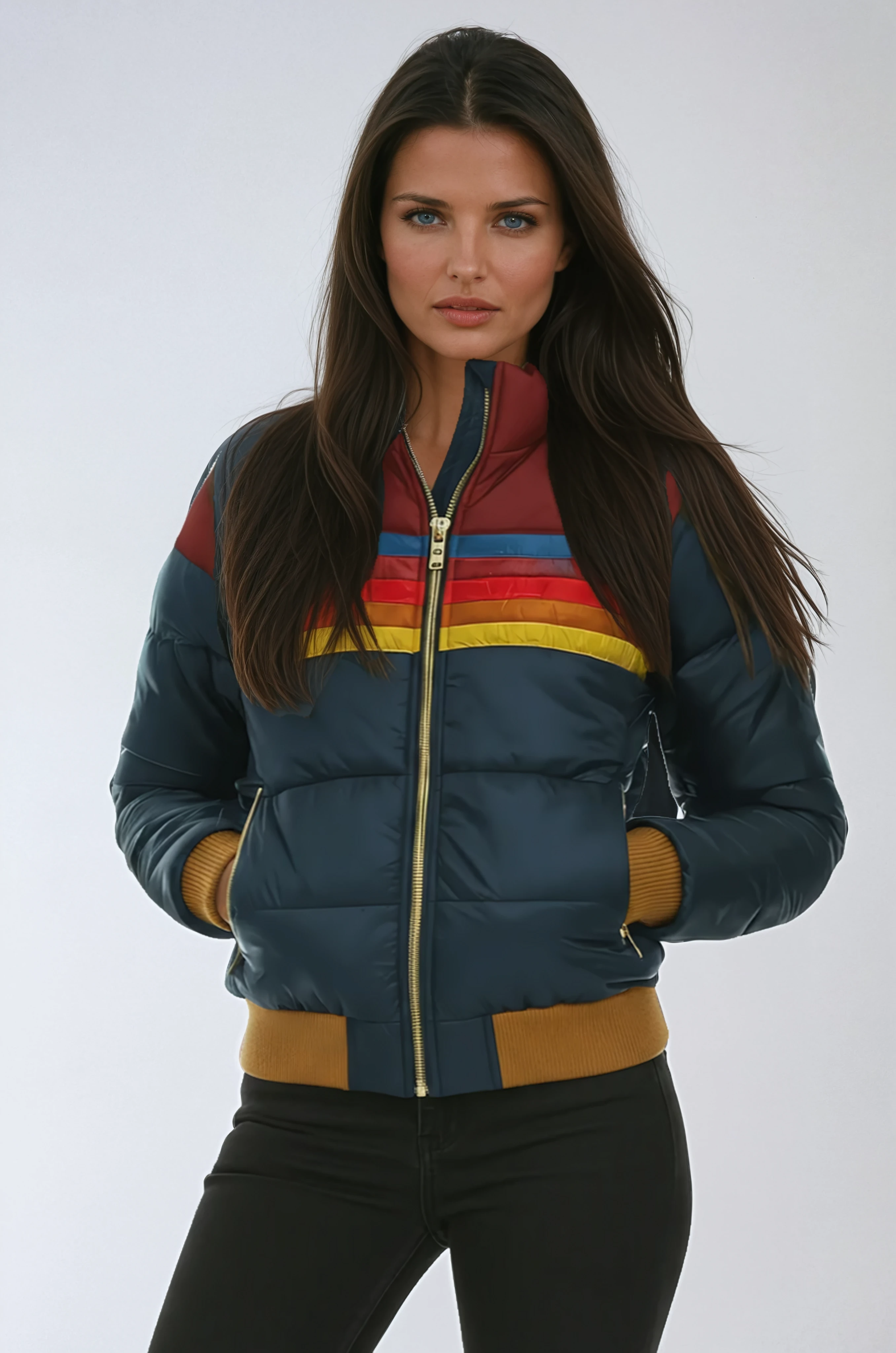 Women's Quilted Bomber Jacket — Short Puffer Jacket with Striped Detail for Casual Winter Layering | Koossa