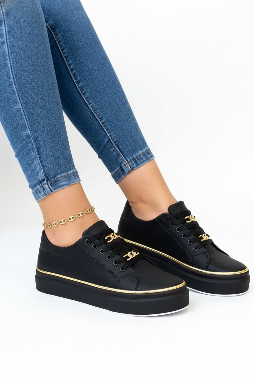 Women's Lace-Up Trainers in Soft Leather with Cushioned Sole | Koossa