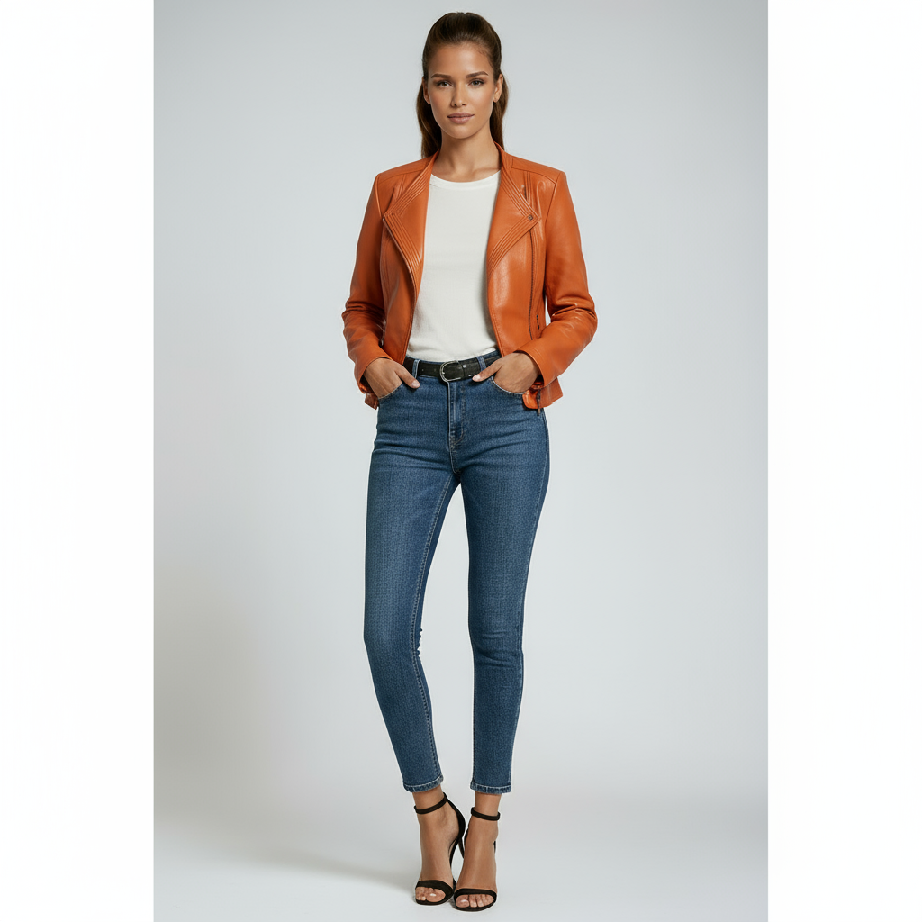 Women's Tailored Faux Leather Biker Jacket in Black, Red & Beige for Evening & Weekend | Koossa