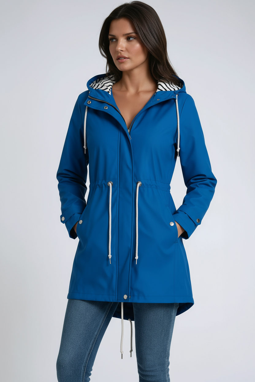 Women's Hooded Rain Parka with Drawstring Waist — Waterproof Jacket for Everyday Wear & Outdoor Adventures | Koossa
