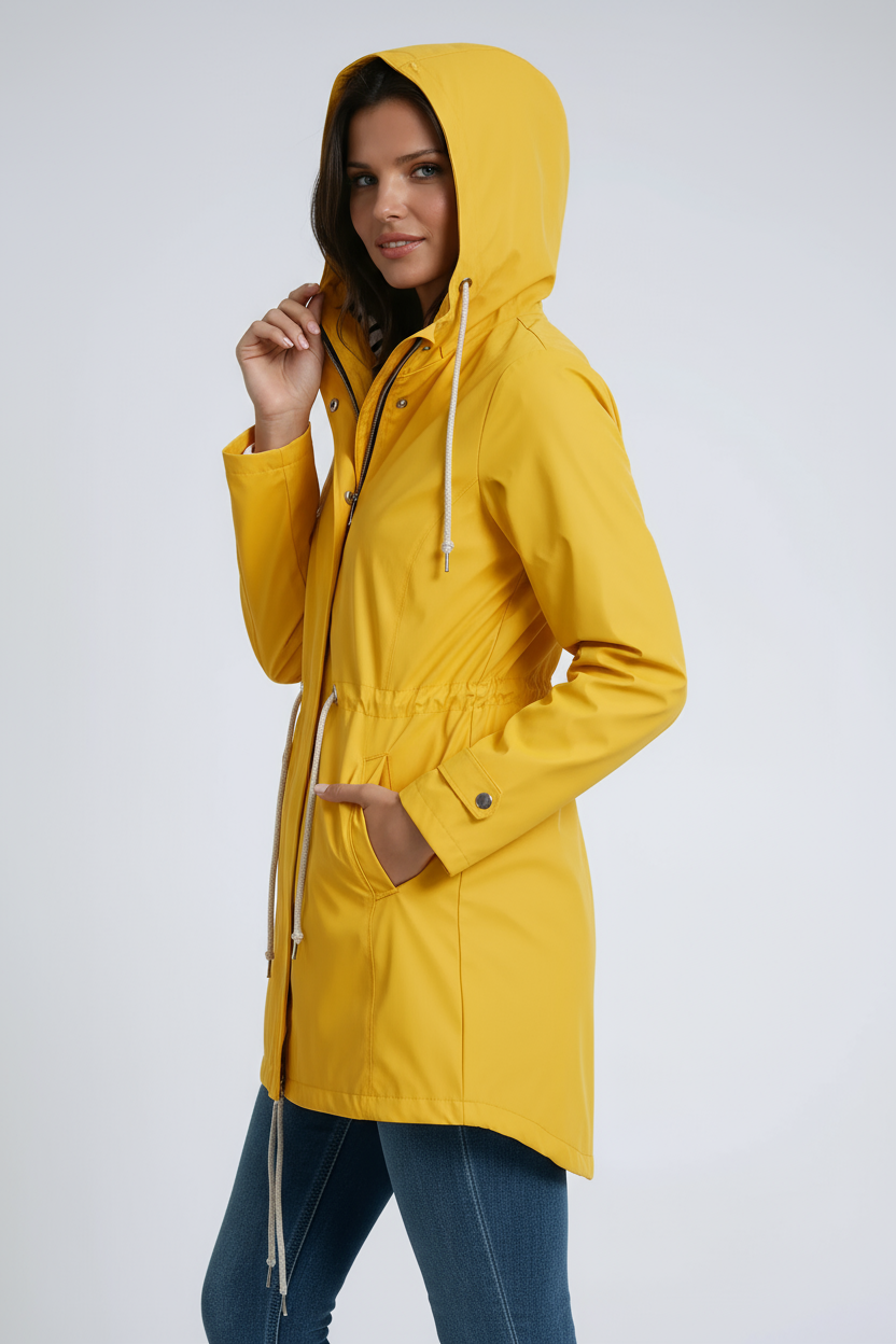 Women's Hooded Rain Parka with Drawstring Waist — Waterproof Jacket for Everyday Wear & Outdoor Adventures | Koossa