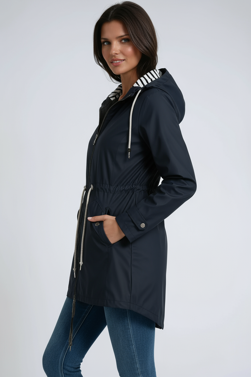 Women's Hooded Rain Parka with Drawstring Waist — Waterproof Jacket for Everyday Wear & Outdoor Adventures | Koossa