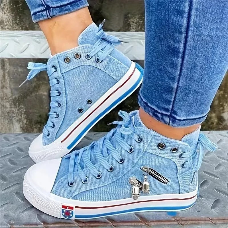 Women's Denim Hi-Top Sneakers — Comfortable Casual Trainers with Lace-Up Closure for Everyday Wear | Koossa