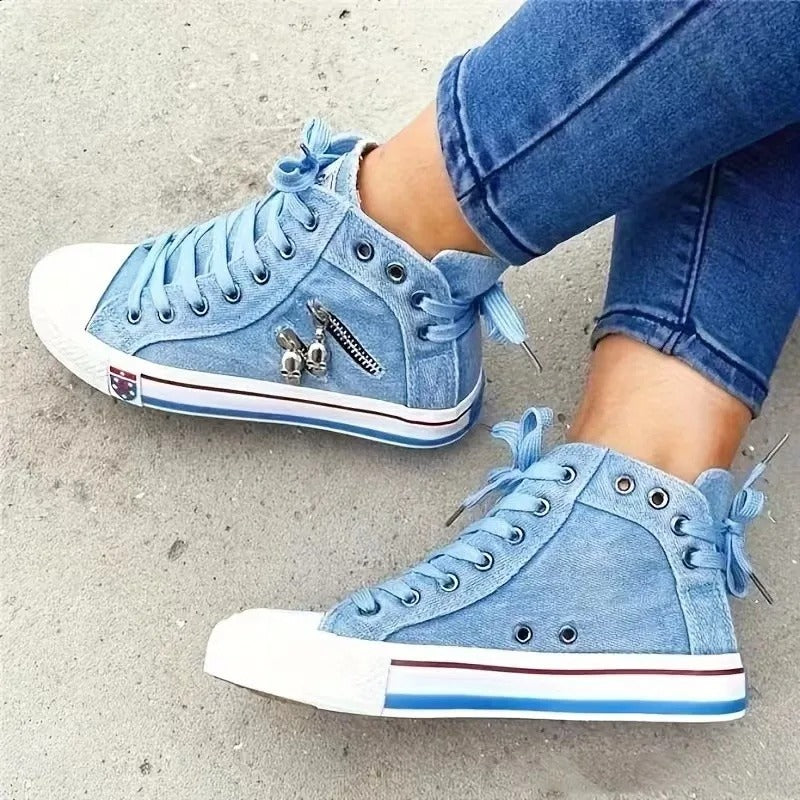 Women's Denim Hi-Top Sneakers — Comfortable Casual Trainers with Lace-Up Closure for Everyday Wear | Koossa