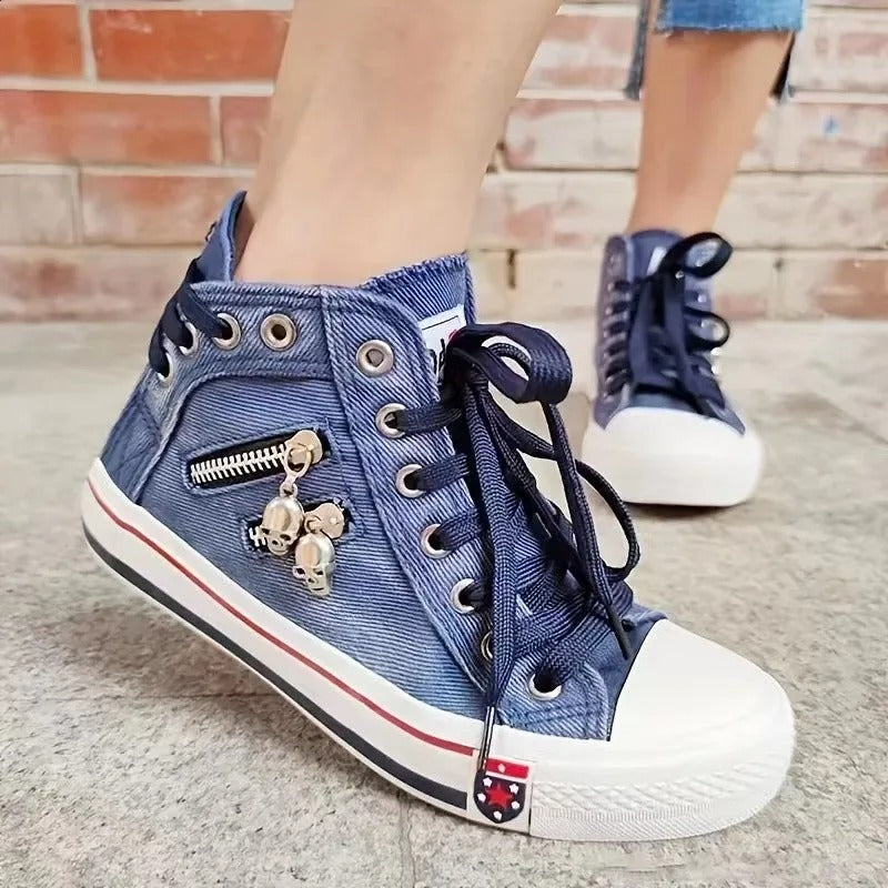 Women's Denim Hi-Top Sneakers — Comfortable Casual Trainers with Lace-Up Closure for Everyday Wear | Koossa