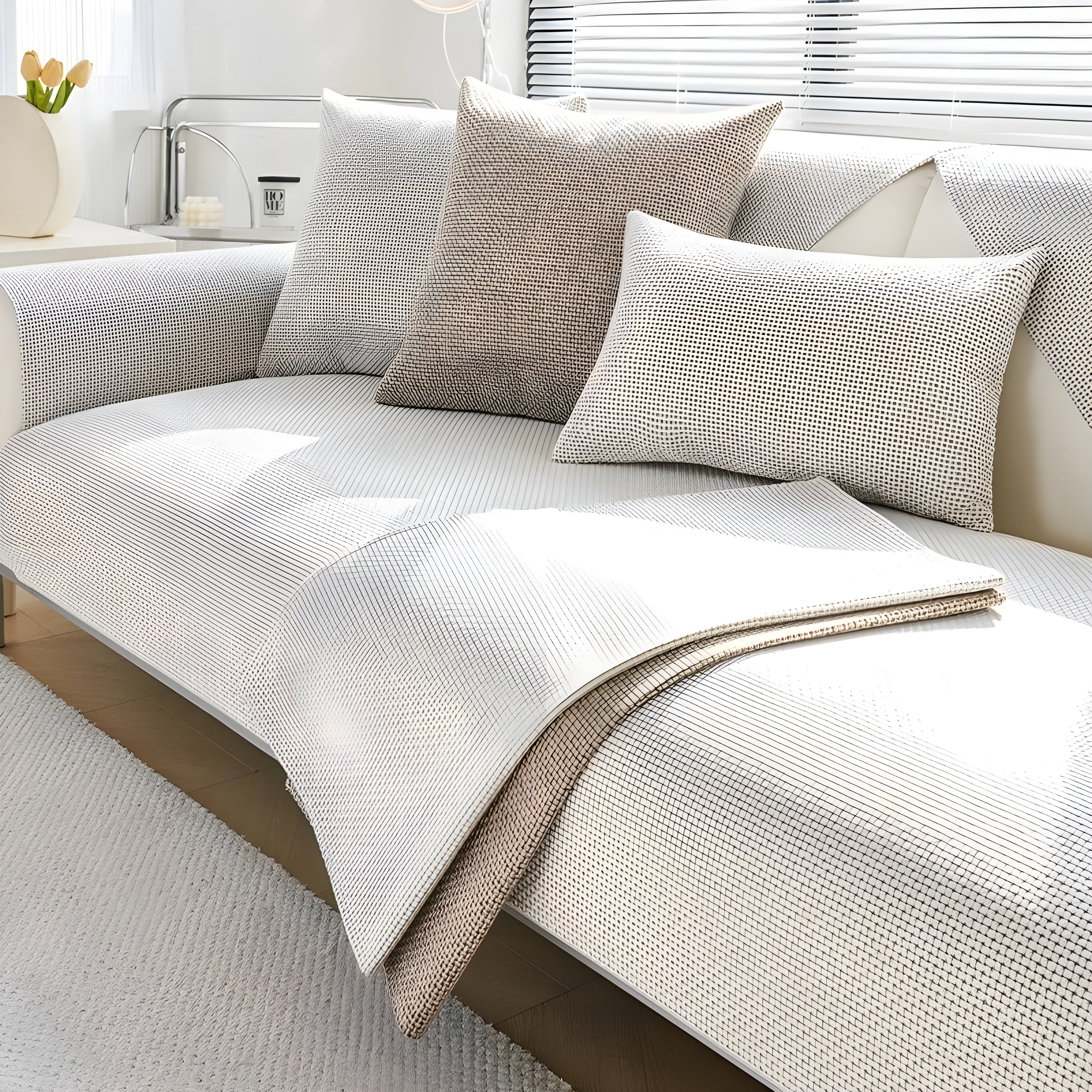 Housse de Canapé Antidérapante Lavable en Machine — Texture Scandinave Élégante pour Protection et Confort au Quotidien | Koossa