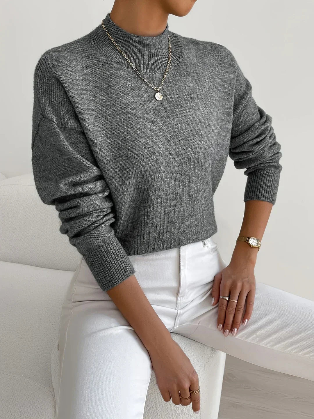 Women's Ribbed High-Neck Jumper in Soft Knit for Effortless Everyday Elegance and Layering | Koossa