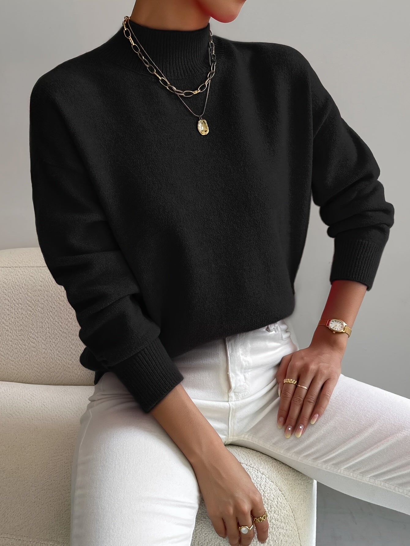 Women's Ribbed High-Neck Jumper in Soft Knit for Effortless Everyday Elegance and Layering | Koossa