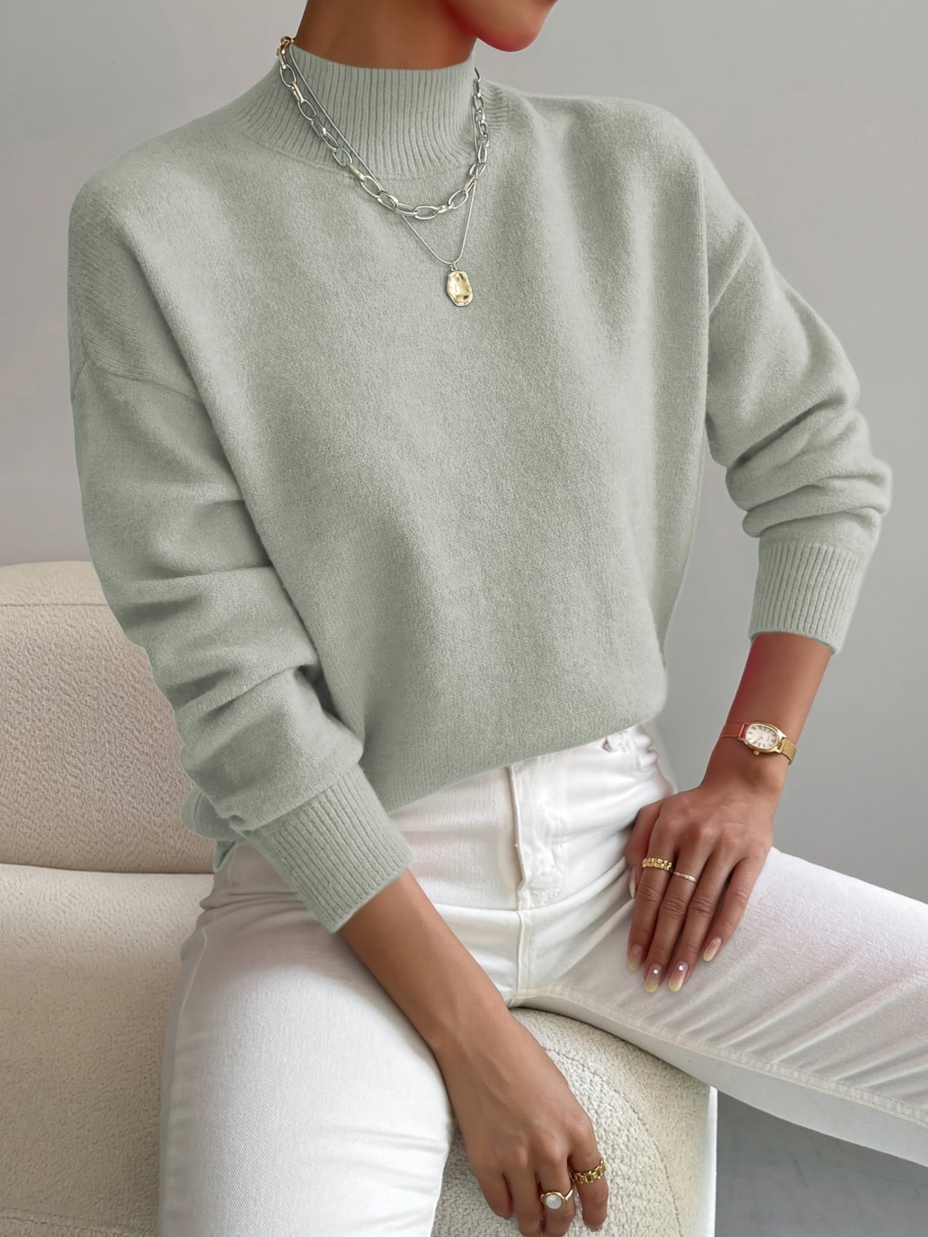 Women's Ribbed High-Neck Jumper in Soft Knit for Effortless Everyday Elegance and Layering | Koossa