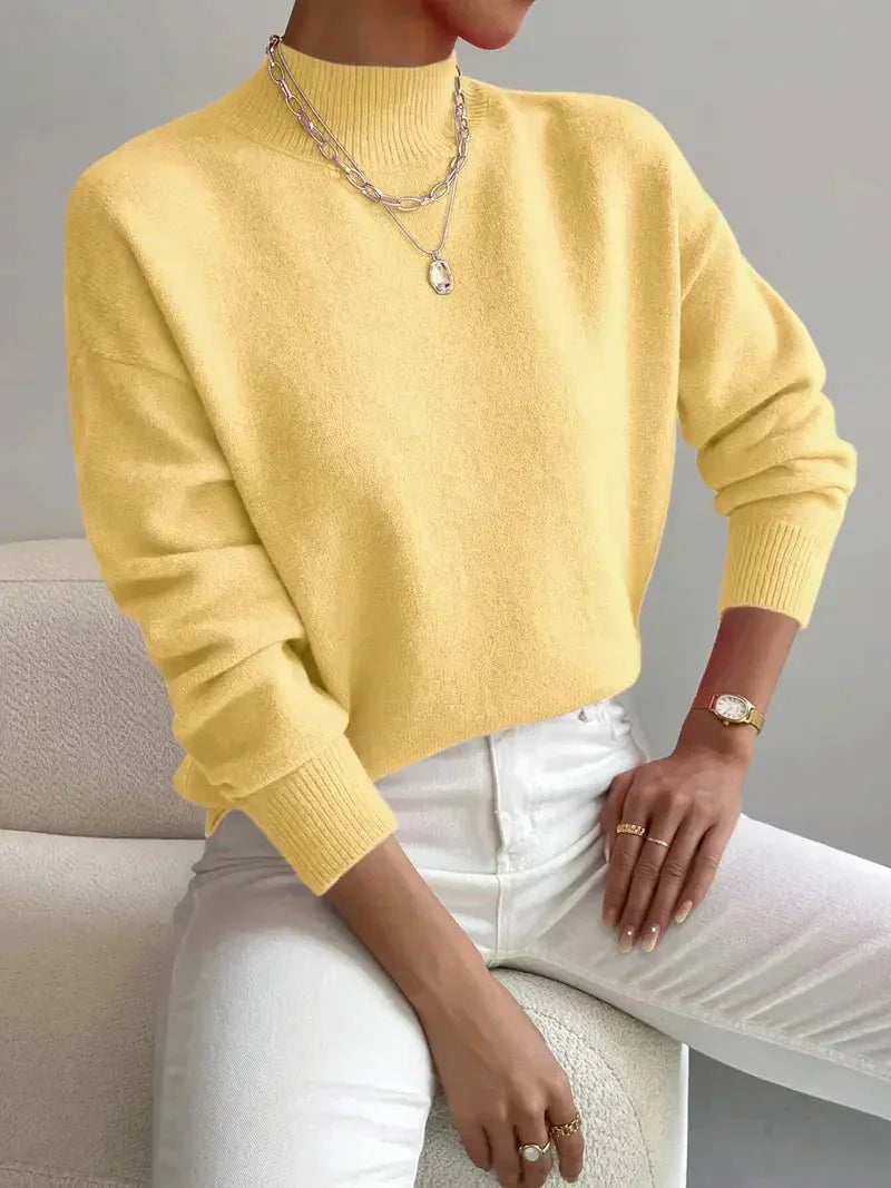 Women's Ribbed High-Neck Jumper in Soft Knit for Effortless Everyday Elegance and Layering | Koossa