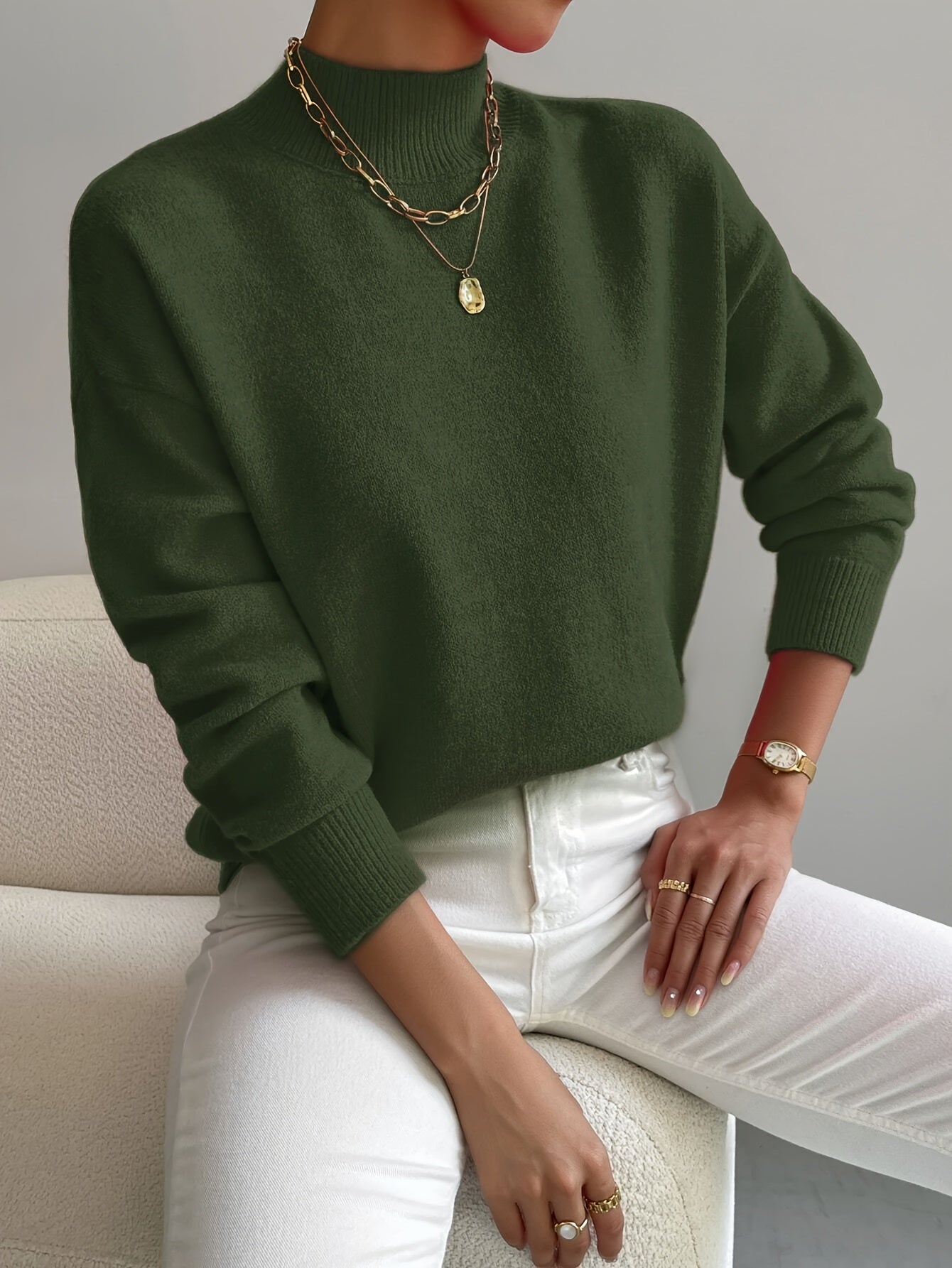 Women's Ribbed High-Neck Jumper in Soft Knit for Effortless Everyday Elegance and Layering | Koossa
