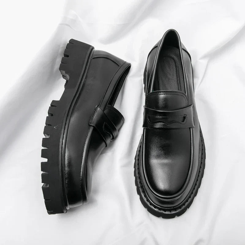 Black Platform Slip-On Dress Shoes for Men – Elevated Sole Loafer with Matte or Glossy Finish for Work, Smart Casual, and Everyday Wear | Lonoma