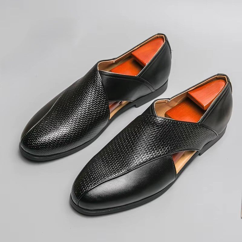 Men's Woven Leather Fisherman Sandals in Brown and Black | Koossa