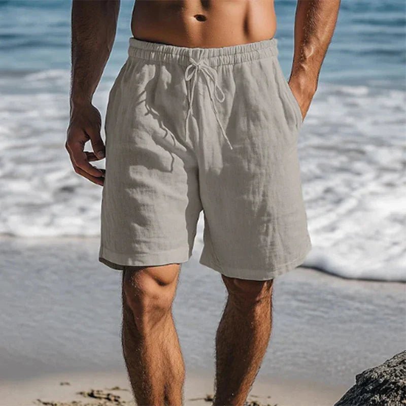 Men's Linen Swim Shorts with Drawstring Waist in Five Colours – Mid-Thigh Length Quick-Dry Beachwear for Holidays and Summer Lounging | Koossa