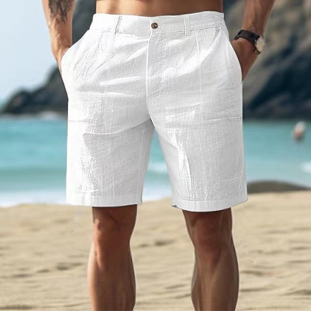 Men's Linen Shorts with Button Fastening in Khaki, White, Navy & Grey – Classic Summer Trousers for Warm Weather Relaxed Tailored Fit Holiday Beach Casual Smart Occasion Breathable Comfortable | Koossa