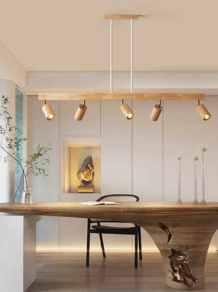 Adjustable Wood Ceiling Track Light Solid Oak Walnut 1-5 Spotlights for Kitchen Living Room Bedroom Dining | Lonoma
