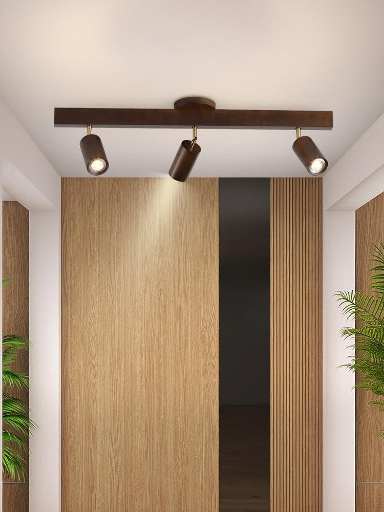 Adjustable Wood Ceiling Track Light Solid Oak Walnut 1-5 Spotlights for Kitchen Living Room Bedroom Dining | Lonoma