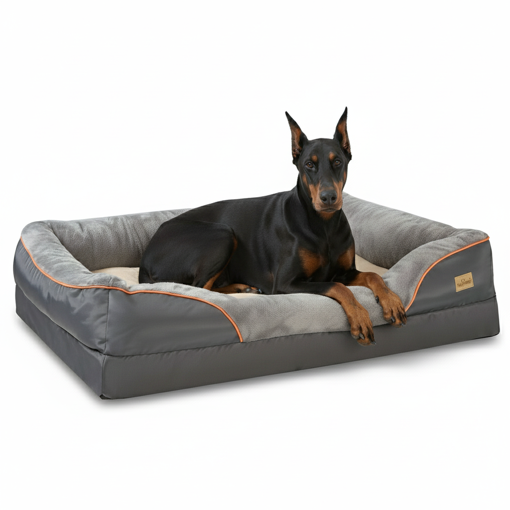 Orthopedic Dog Bed Nest Bolster Washable Grey Orange Large XL 2XL 3XL Joint Support Memory Foam Dog Sofa Bed Removable Cover | Koossa