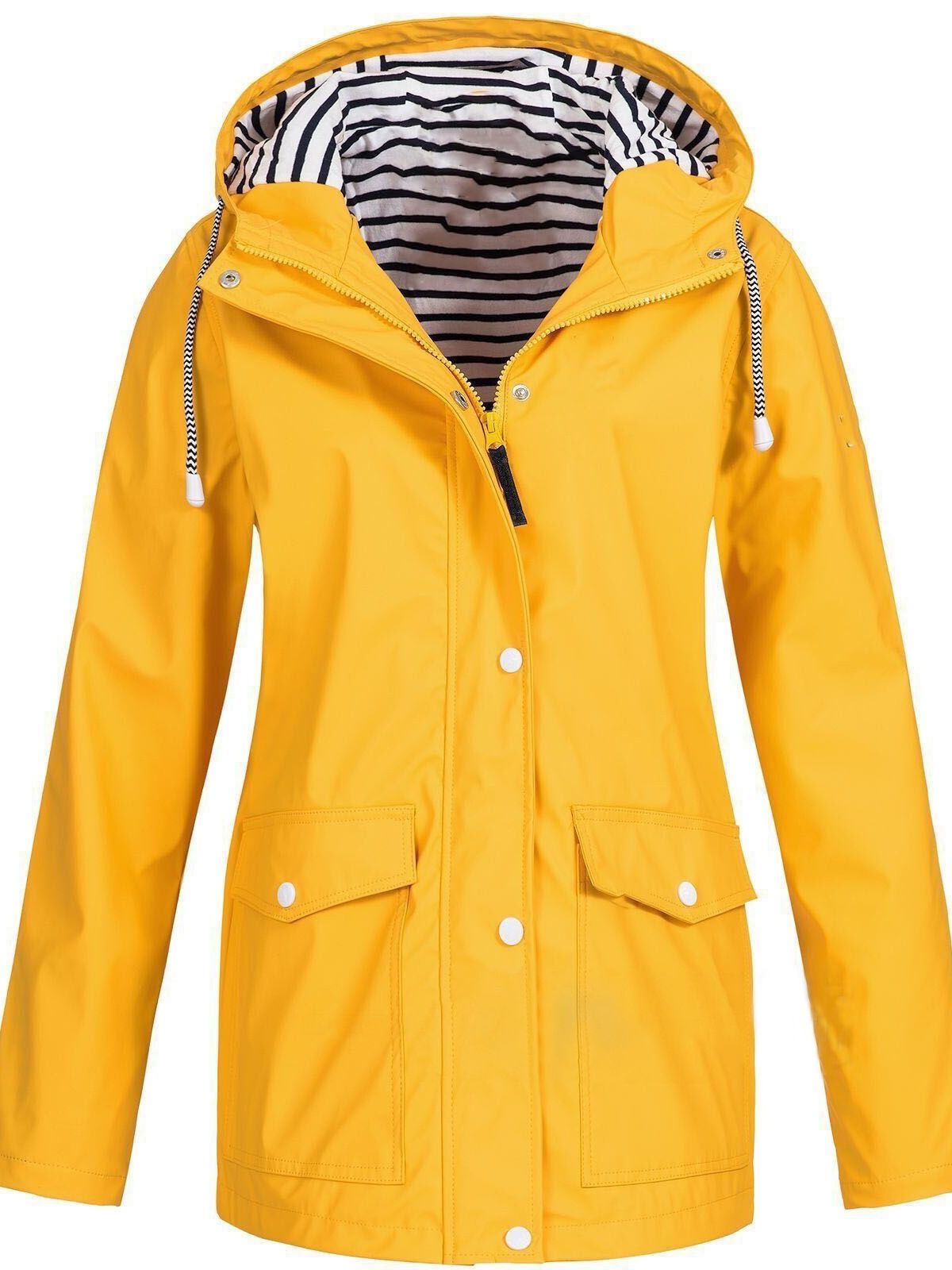 Hooded Rain Jacket Women Water Resistant Windproof Long Coat Lightweight Shell with Zipper Closure for Commuting Travel Everyday Wear | Lonoma