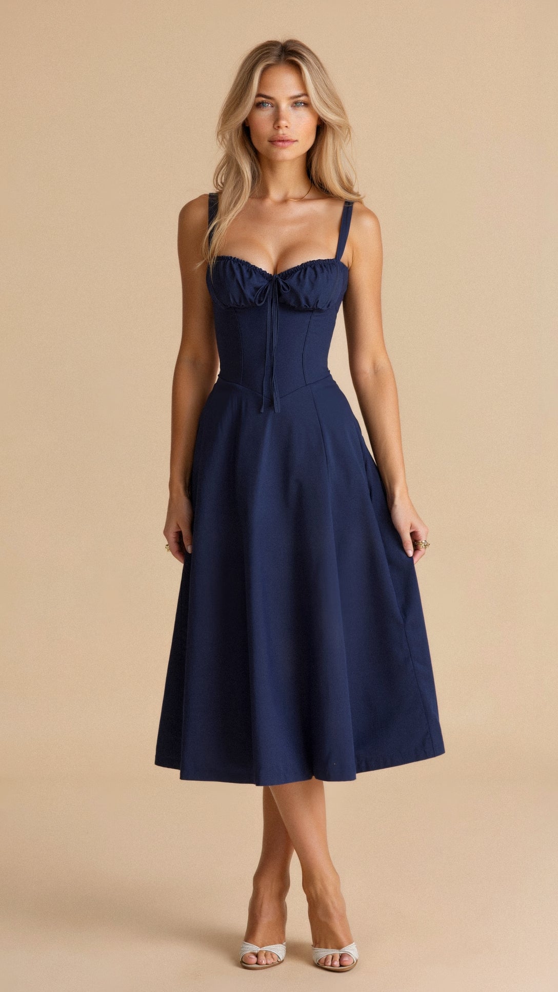 Structured Corset Midi Dress with Front Slit in Elegant Occasion Styling | Koossa
