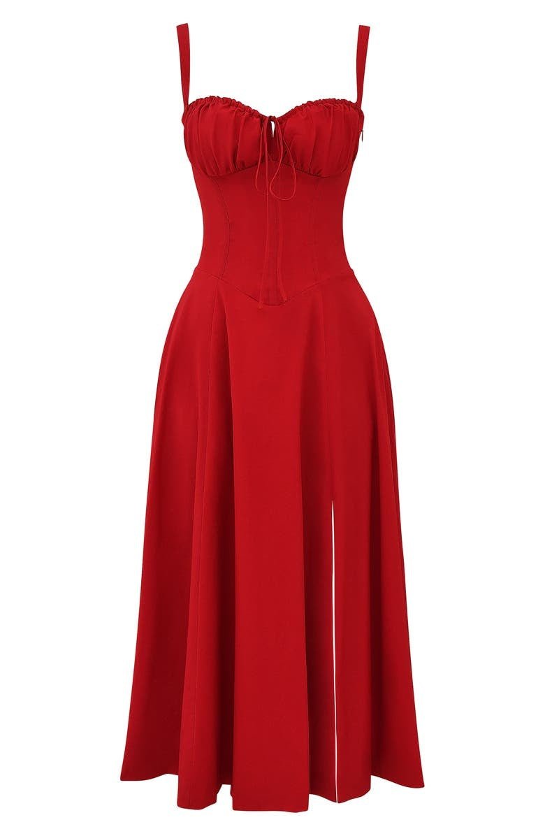 Structured Corset Midi Dress with Front Slit in Elegant Occasion Styling | Koossa