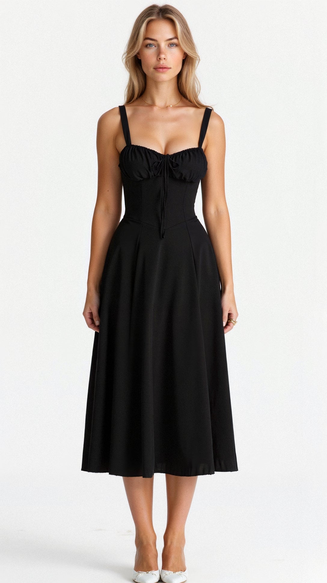 Structured Corset Midi Dress with Front Slit in Elegant Occasion Styling | Koossa