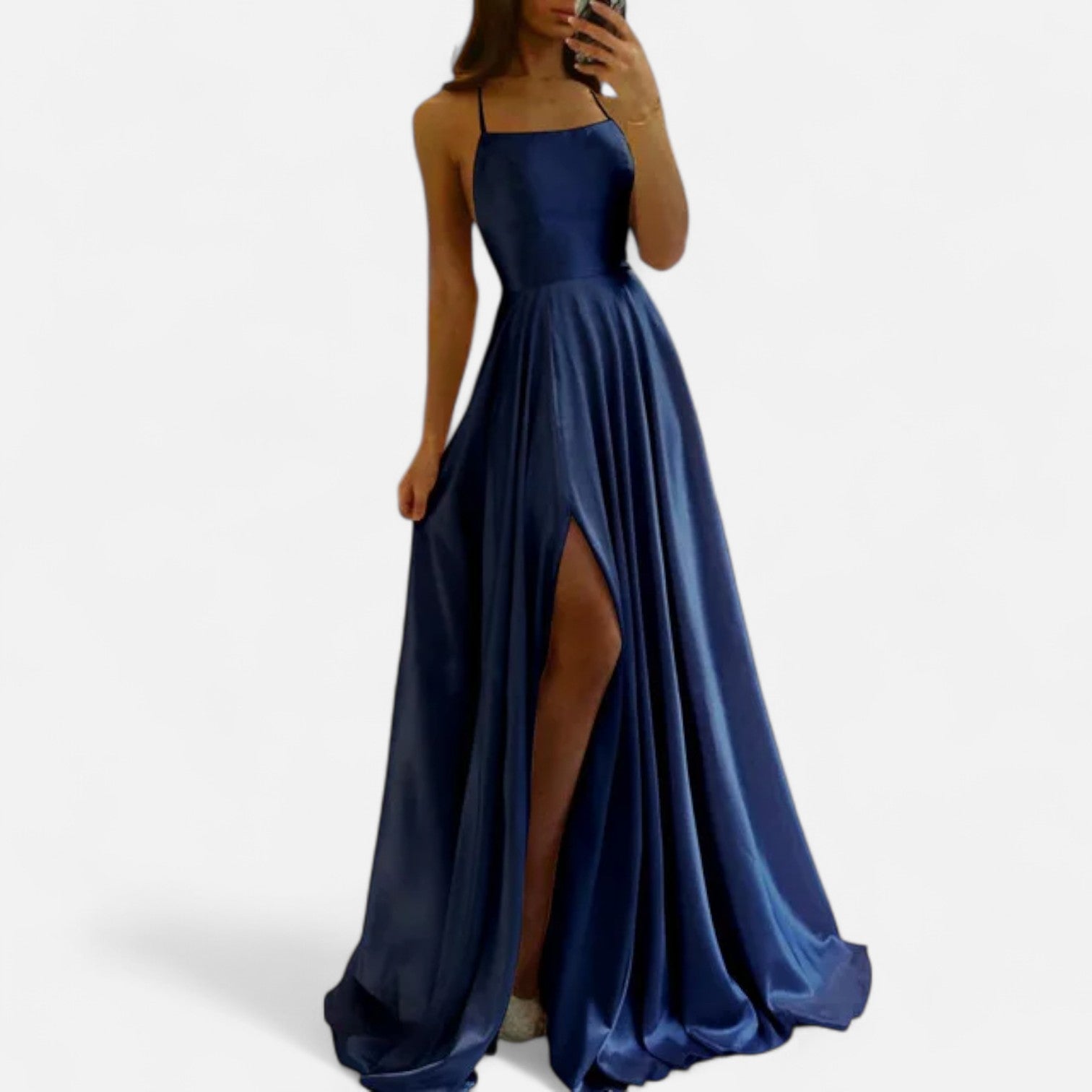 Women's Slim-Strap Maxi Dress with Side Slit for Wedding Guests | Elegant Floor-Length Gown in Navy Black Pink Burgundy Sage | Spring Summer Evening Wear | Koossa