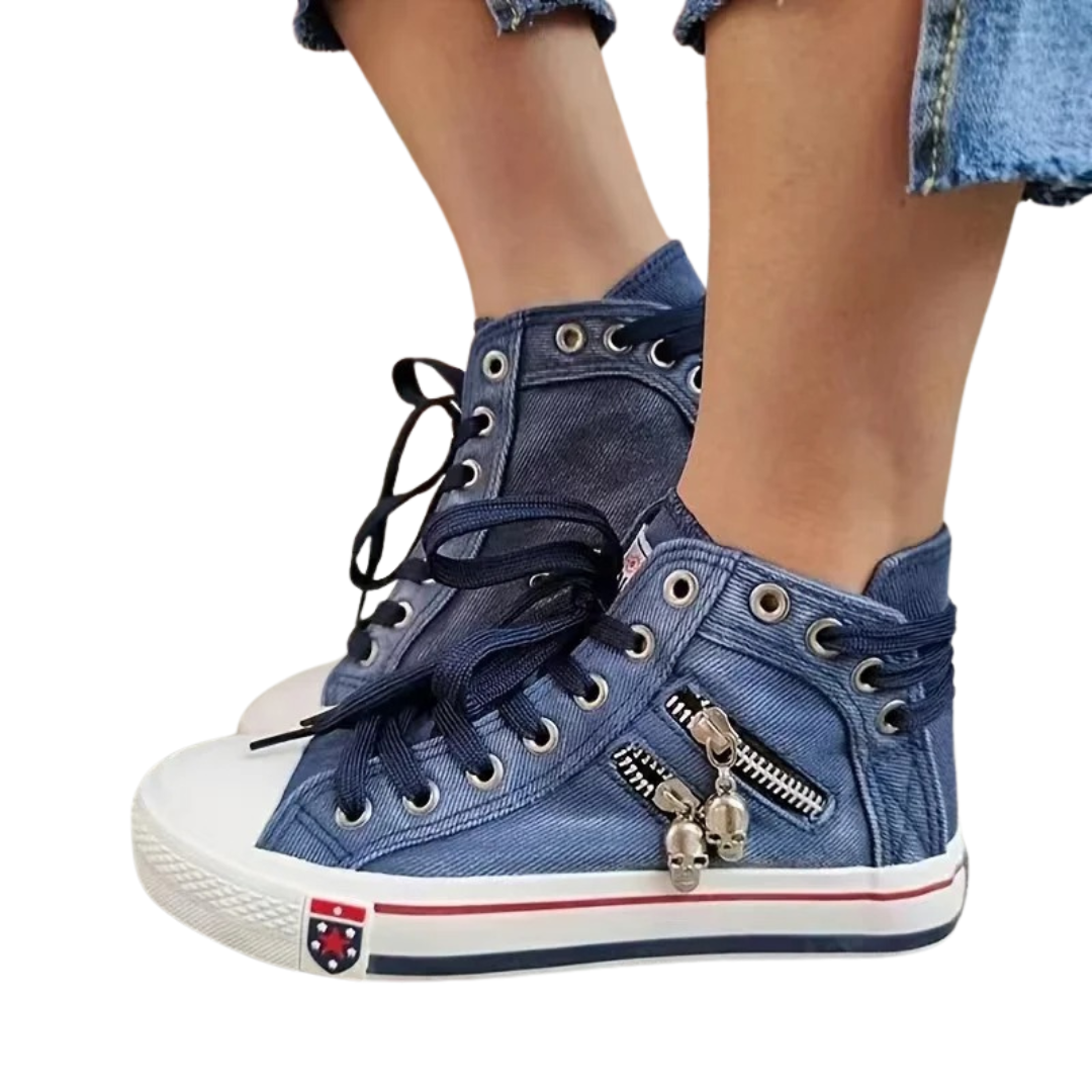 Women's Denim Hi-Top Sneakers — Comfortable Casual Trainers with Lace-Up Closure for Everyday Wear | Koossa