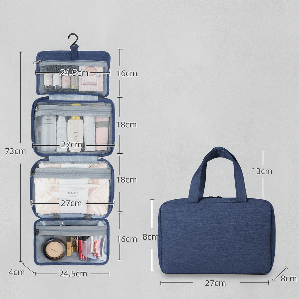Wall-Mount Travel Toiletry Organizer with Hook - Foldable Bathroom Storage Case for Trips & Showers | Lonoma